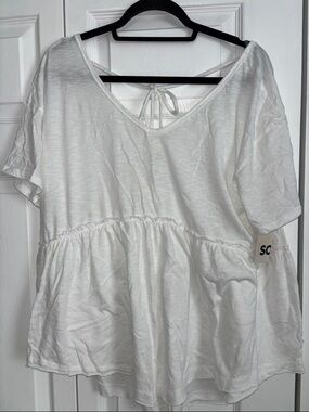 SO White Peplum Tie-Back Tunic Top